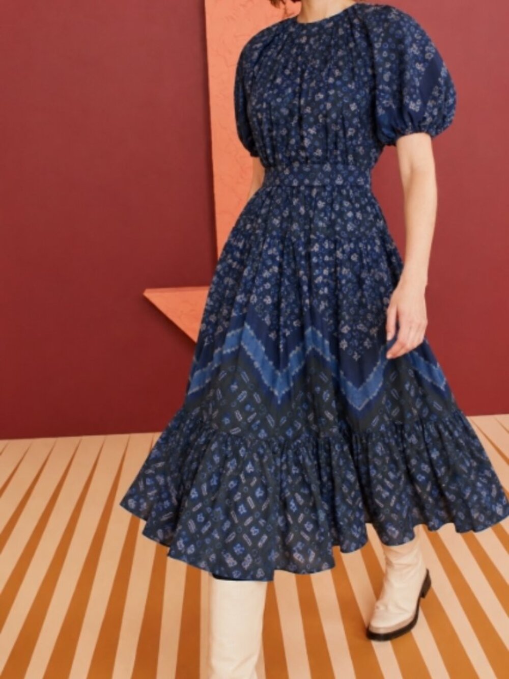 NWOT ULLA JOHNSON Josefina Midi Dress in Ultramarine XS $475